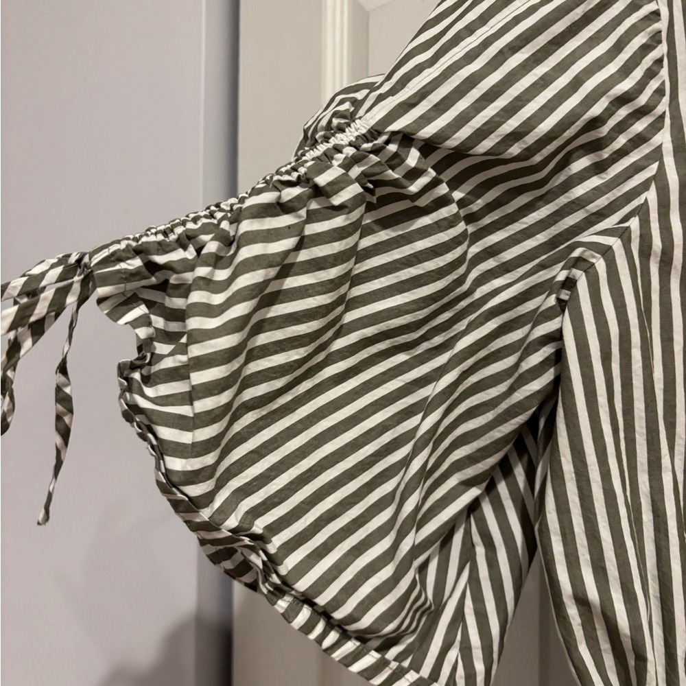 LOFT Gray and White Striped Midi Dress - Picture 2 of 4